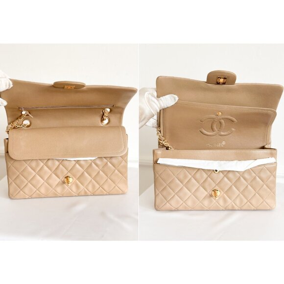 Chanel Double Flap Medium Bag Quilted Lambskin Beige - Picture 10 of 16